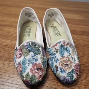 Vintage 90s, Coasters Tapestry Loafer Flats in Spring Rose Floral Design